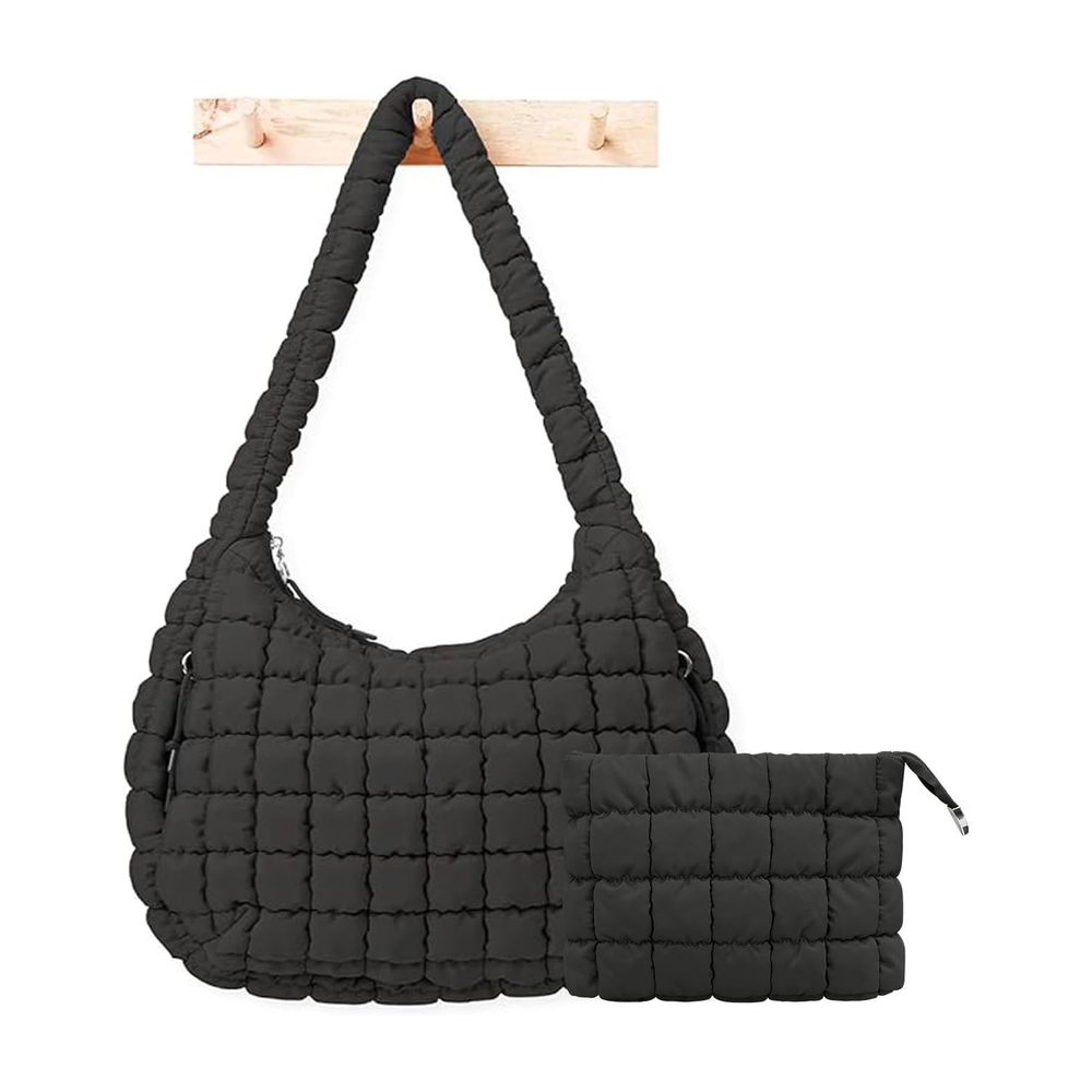 Stylish Black Quilted Tote Bag Set